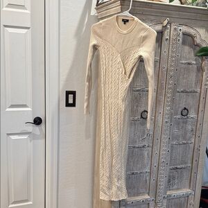Express Cream Cable-Knit Long Sleeve Midi Dress